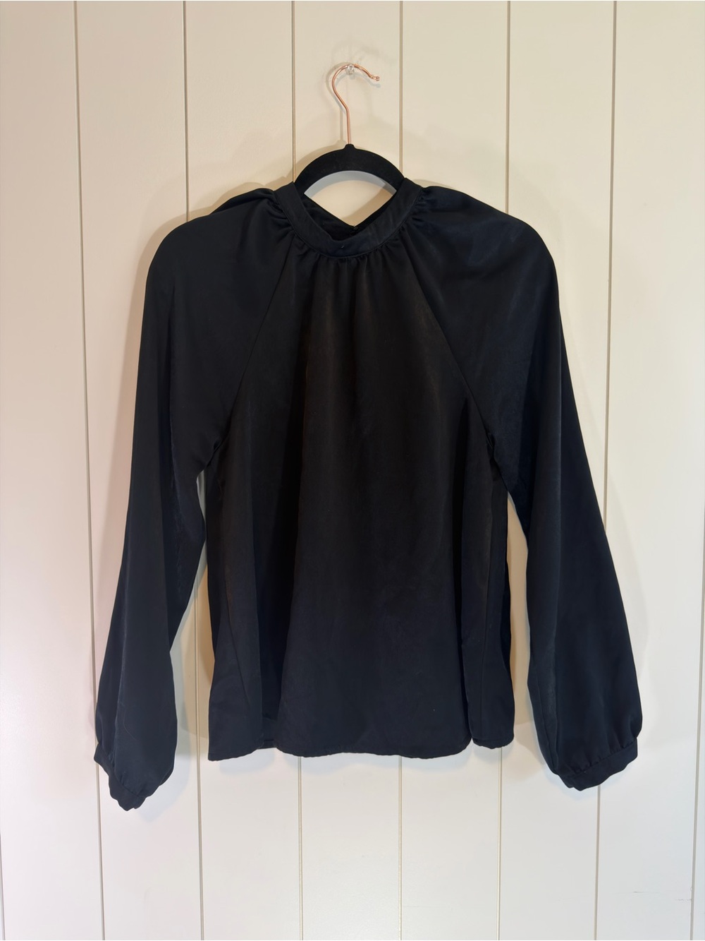 DownEast Black Long-Sleeve Ruffle-Neck Top - Size S
